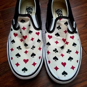 Vans Slip On Sneakers. Poker Cardsuit Casino Pattern. Skate Shoes.